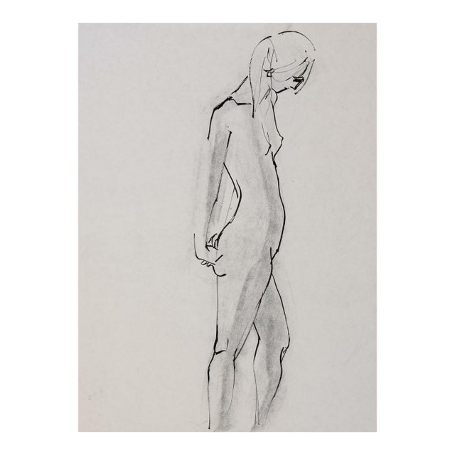 'Standing Nude', by Michael Decker, American Modernist India Ink and Graphite Figural Study For Sale