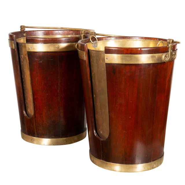 Regency Mahogany and Brass Banded Plate Buckets - a Pair For Sale - Image 11 of 12