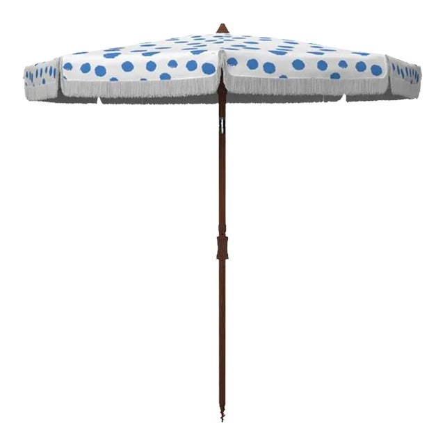 Outdoor Sydney 6.5 ft Umbrella - White/Light Blue Polka Dot For Sale