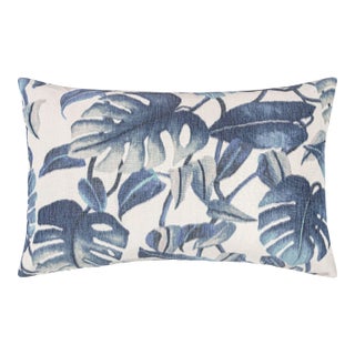 Scalamandre 22" x 14" Rainforest Warp Print Pillow in Blue Mirage For Sale