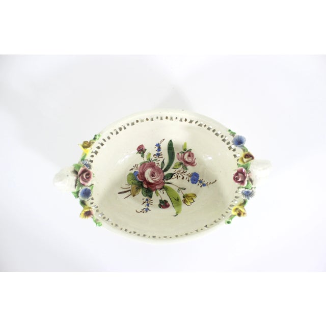 Vintage 1930’s Italian Renaissance Faïence hand painted ceramic serving bowl with a carved pierced edge and cherub and...