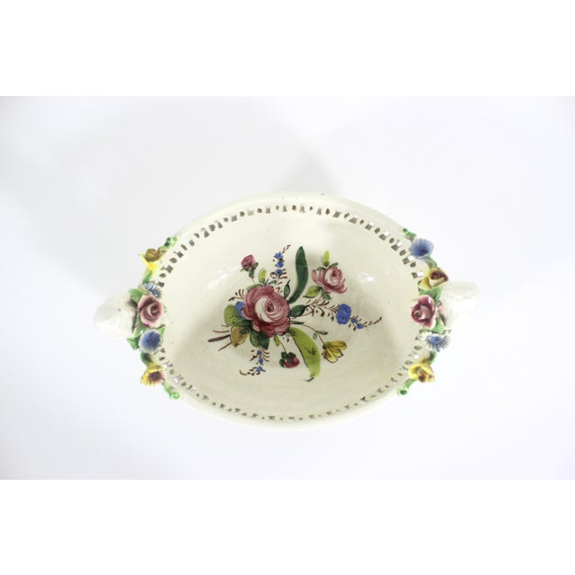 Vintage 1930’s Italian Renaissance Faïence hand painted ceramic serving bowl with a carved pierced edge and cherub and...