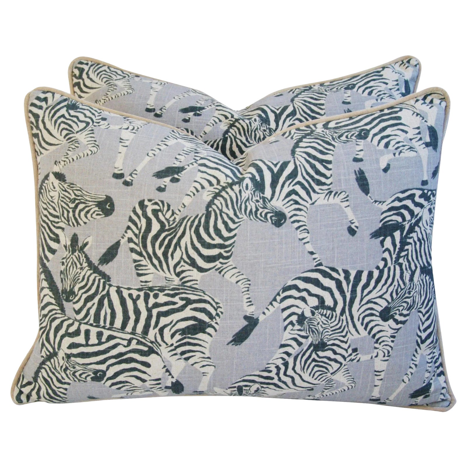 Safari Zebra Linen/Velvet Feather & Down Pillows 24" X 18" Pair