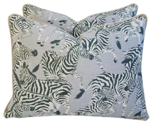 Safari Zebra Linen/Velvet Feather & Down Pillows 24" X 18" - Pair