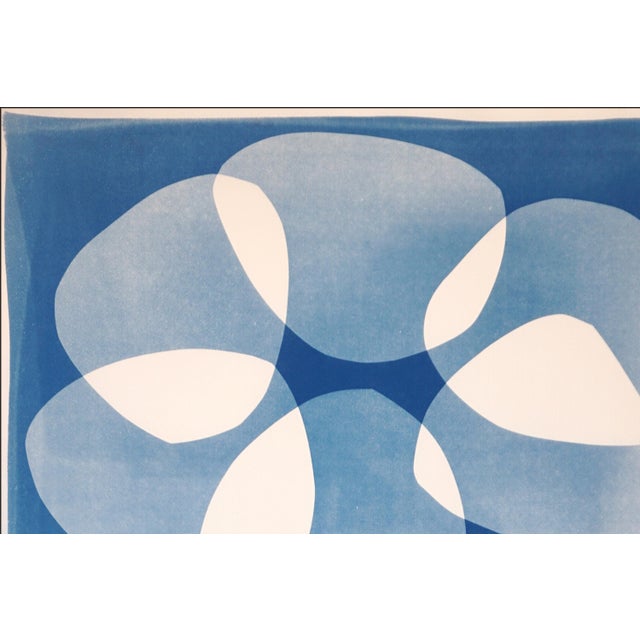 2026, Mid Century Modern Floating Shapes, Handmade Monotype Cyanotype, Abstract Organic in Blue Tones For Sale - Image 9 of 10