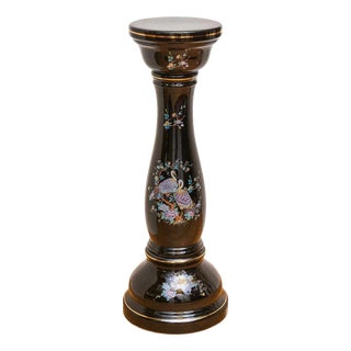 Porcelain Planter on Pedestal with Peacock Decor For Sale