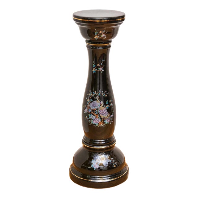 Porcelain Planter on Pedestal with Peacock Decor For Sale