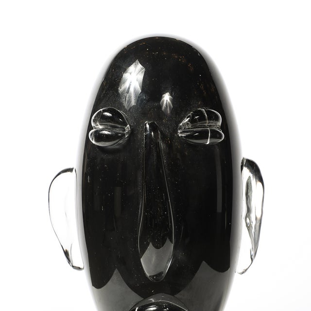 Mid-Century Hand-Blown Murano Black Glass Head Sculpture Signed Sergio Rossi For Sale - Image 14 of 14