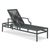 A modern adjustble chaise lounge featuring a graphite gray tubular metal frame supporting a removable cushion in woven...
