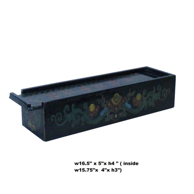 Chinese Distressed Black Lacquer Chinoiserie Long Rectangular Treasure Box For Sale In San Francisco - Image 6 of 7