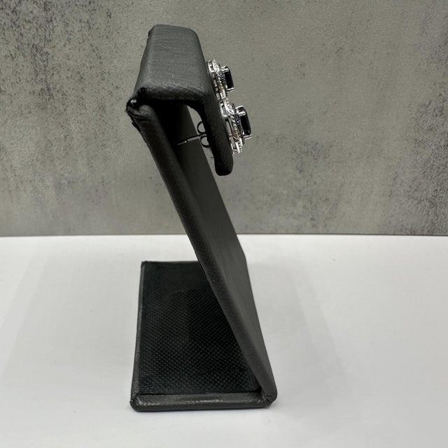 Contemporary Blue Sapphire and Diamond Studs in 10kt White Gold – Push Backs, New, A Pair For Sale - Image 3 of 5