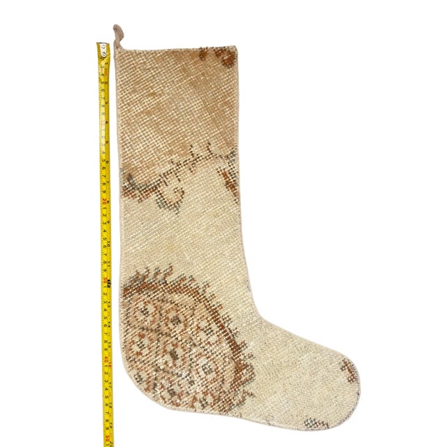 Faded Vintage Wool Kilim Christmas Stocking, Ivory & Rust Accents, 12.2 X 17.7 in – One of a Kind Turkish Decor For Sale - Image 6 of 6