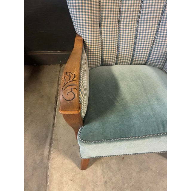 Art Deco Teal Gingham Danish Art Deco Club Chair For Sale - Image 3 of 7