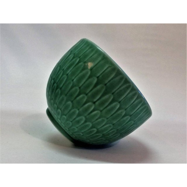 Small light green Nils Thorsson decorative vintage textured Aluminia / Royal Copenhagen Marselis bowl / vase #2644 from...