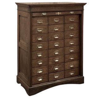Antique File Card Cabinet With Tambour Door For Sale