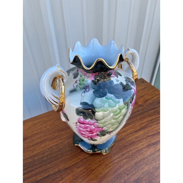 Grape Painted Motif Nippon Porcelain Footed Vase For Sale - Image 12 of 12