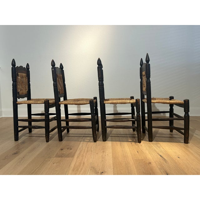 Brown 4 Vintage Mexican Wood & Woven Rush Seat Chairs For Sale - Image 8 of 10
