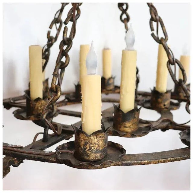 Medieval Style Gilt Forged Iron 12-light Chandeliers - a Pair For Sale - Image 11 of 13