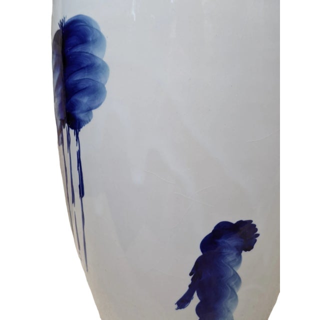 Modern Blue and White Brushstroke Porcelain Vase For Sale - Image 9 of 12