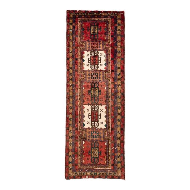 Vintage Persian Heriz Handmade Wool Runner For Sale