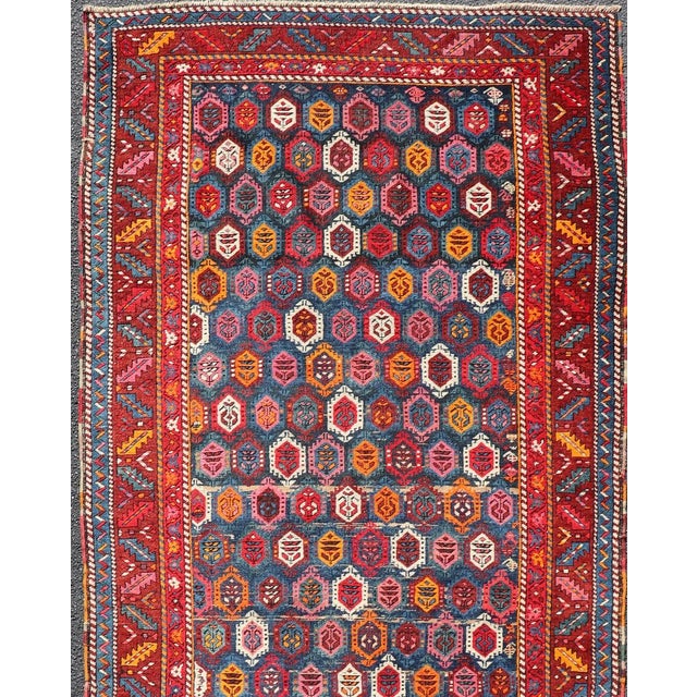 Textile Antique Caucasian Kazak Runner With Intricate Geometric Motifs 4'0 X 9'0 For Sale - Image 7 of 12