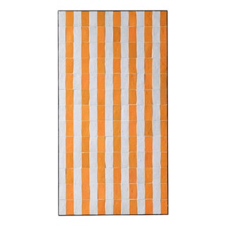 Matthew Izzo Home 51" Rectangle Yellow and White Striped Moroccan Zellige Tile Coffee Table on Iron X Base For Sale