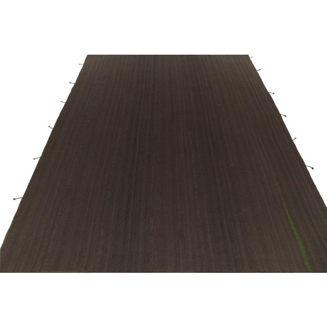 Modern Rug & Kilim’s Contemporary Kilim in Rich Brown Stripes, Panel Woven Style For Sale - Image 3 of 8