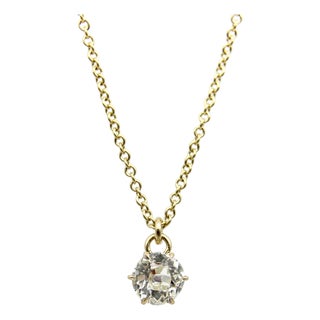 1910s 0.60 Carat Antique Old European Cut Diamond and 14k Gold Necklace For Sale
