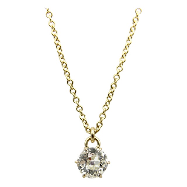 1910s 0.60 Carat Antique Old European Cut Diamond and 14k Gold Necklace For Sale