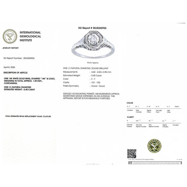 Antique Art Deco 14k White Gold Diamond Engagement Ring, Size 4.75 For Sale - Image 12 of 12