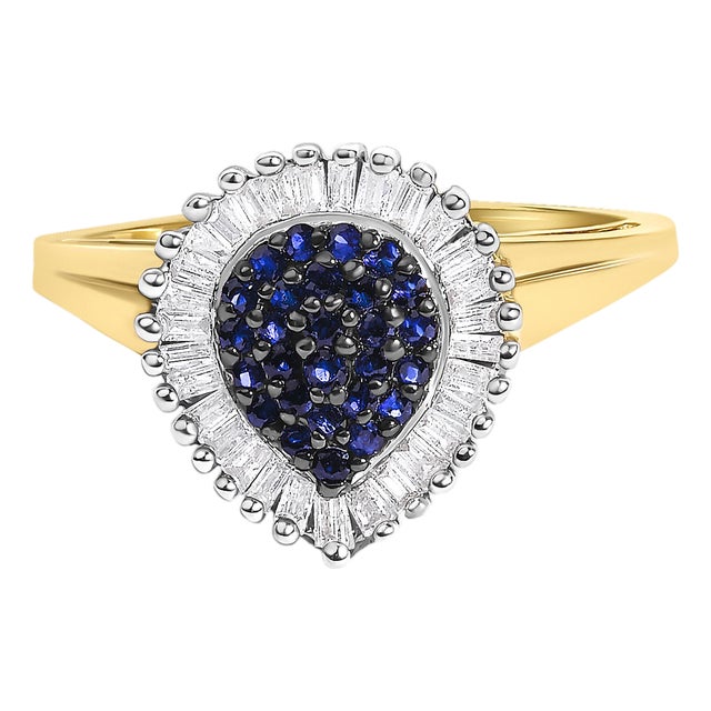 10K Yellow Gold 1/2 Cttw Round & Baguette Cut Diamond Pear Shaped Domed Pavé Cluster with Halo Cocktail Ring (J-K Color, I1-I2 Clarity) - Size 8 For Sale