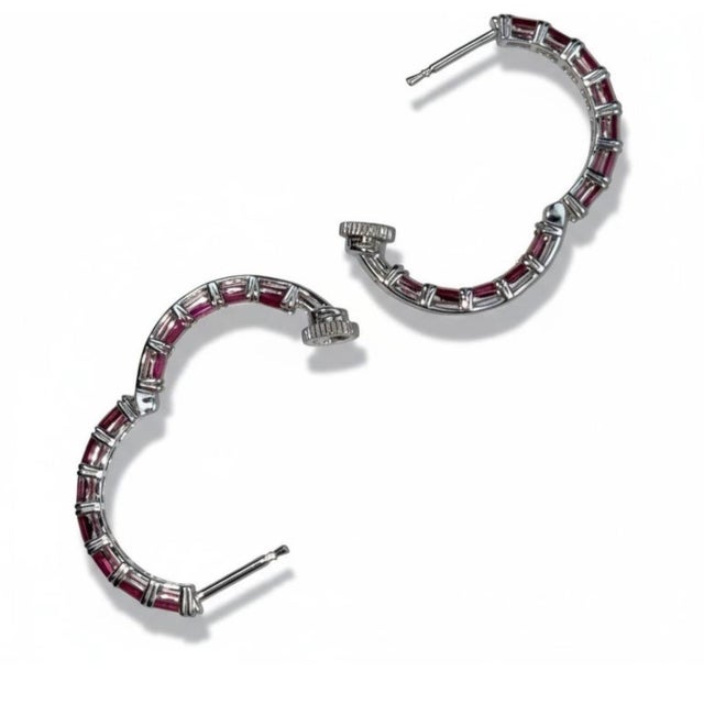 14k White Gold Twist Lock Inside-Out Hoop Earrings, 2.35ct Rubies For Sale In New York - Image 6 of 7