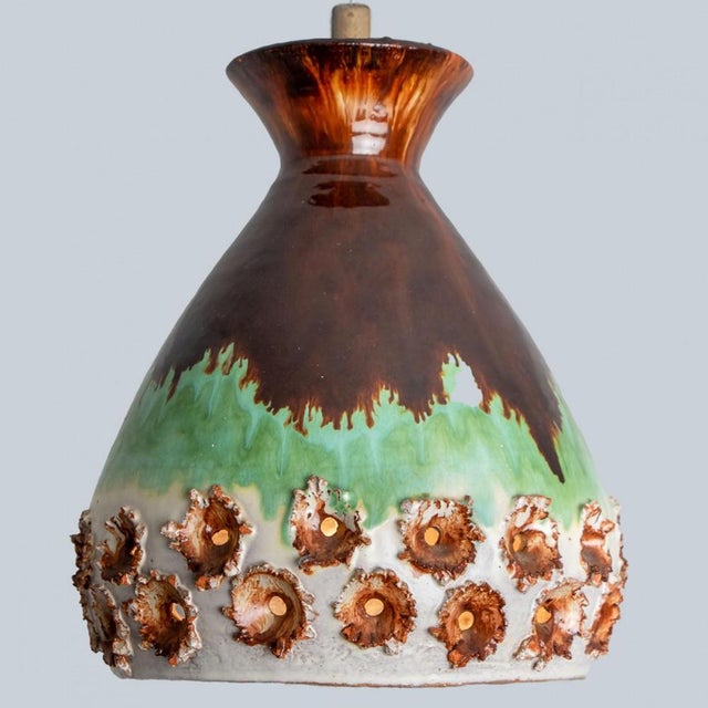 Green and Brown Ceramic Pendant Light, 1970 For Sale - Image 4 of 13