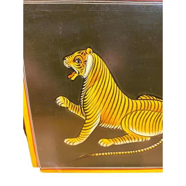 Hand-Painted Tiger Motif Wooden Jewelry Box, India For Sale - Image 16 of 16