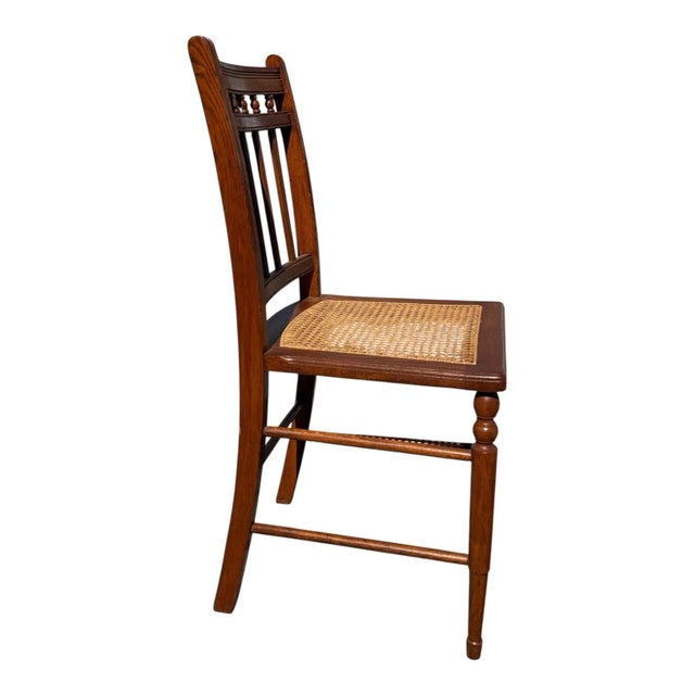 1920's Victorian American Chestnut Cane Seat Side Desk Chair For Sale - Image 4 of 17