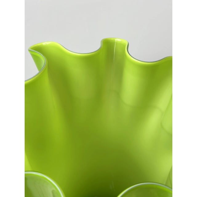 Vintage Lime Green Handblown Glass Undulating Vessel, Circa 1960s For Sale - Image 14 of 17