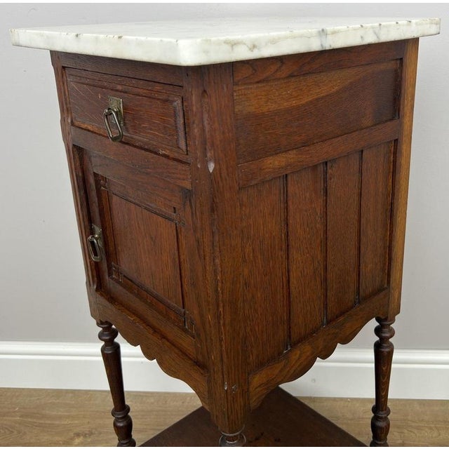 Antique French Oak Bedside Table with Marble Top For Sale - Image 10 of 16