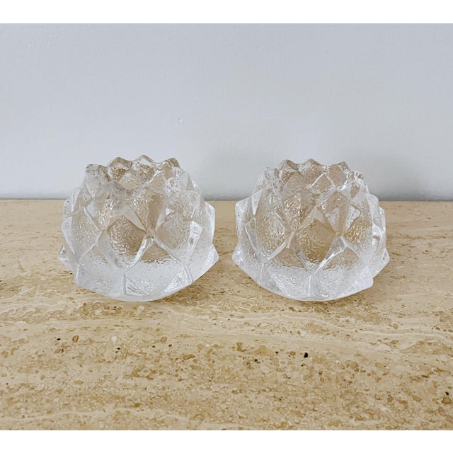 Late 20th Century Vintage Kostaboda Orrefors Sweden Nimbus Glass Votive Candleholders - a Pair For Sale - Image 5 of 5