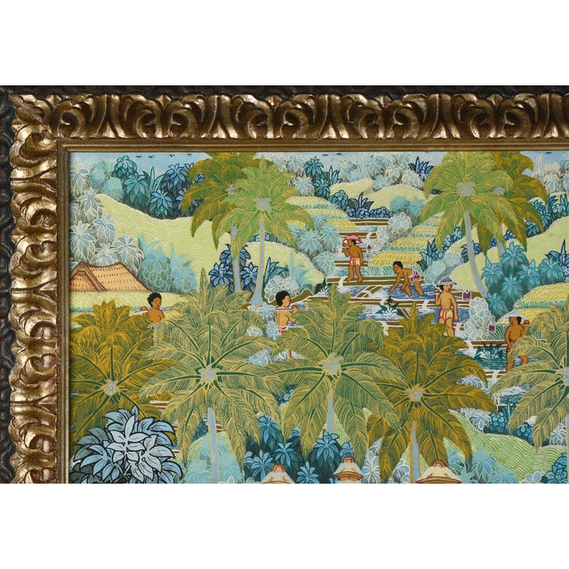 Large Vintage Oil Painting Balinese Scene Colorful Framed For Sale - Image 4 of 13