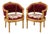 French Louis XVI Style Barrel Armchair – Burgundy Tufted Velvet & Ornate Gold Leaf Frame Set of 2 For Sale