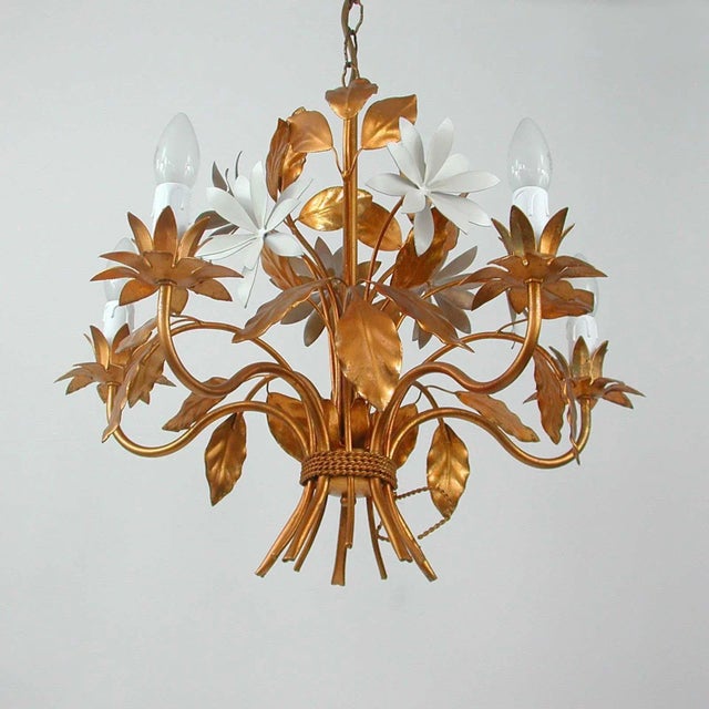 Mid-Century 5-Light Gilt Leaf & White Blossom Chandelier by Hans Kögl, 1970s For Sale - Image 6 of 18