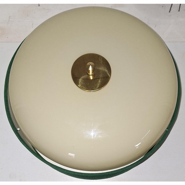 Mid-Century Ceiling Lamp with Cream-White Glass Shade in a Green Fabric Shade, 1960s For Sale - Image 6 of 8
