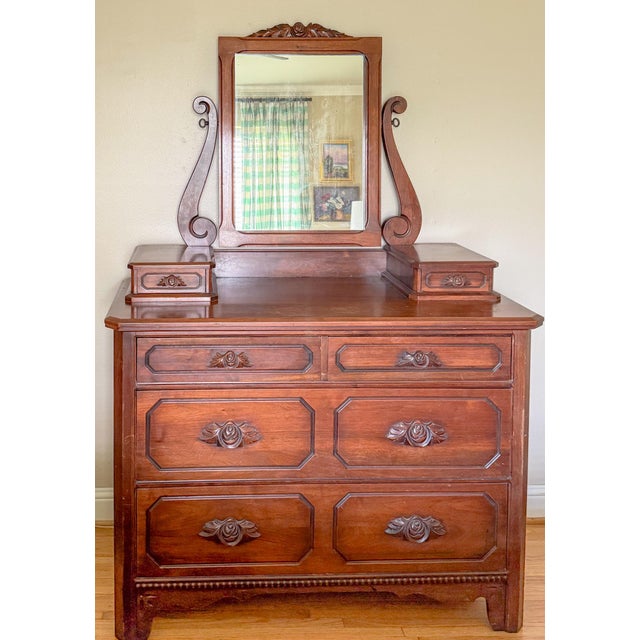 American Victorian Walnut Chest With Carved Detail, Davis Cabinet Company For Sale - Image 17 of 17