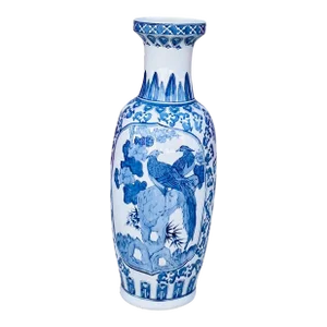 24” Gigantic Chinoiserie Ceramic Blau and White Floor Vase