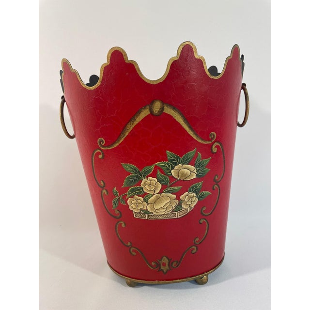 Tall Vintage French Tole Cachepot With Monteith Rim For Sale - Image 4 of 14