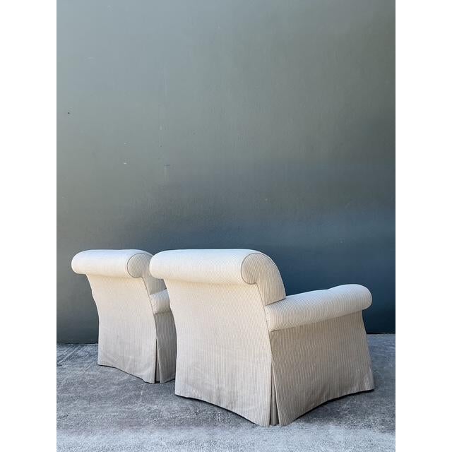 English Vintage Custom Striped Lounge Chairs - A Pair For Sale - Image 3 of 12