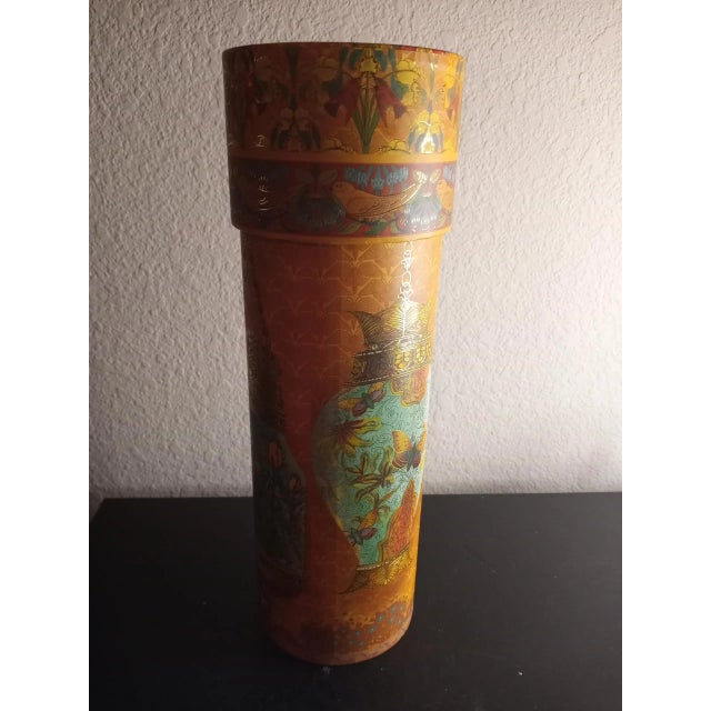 1990s Punch Studio Handpainted Gold Asian Motif Storage Tube For Sale In Dallas - Image 6 of 9