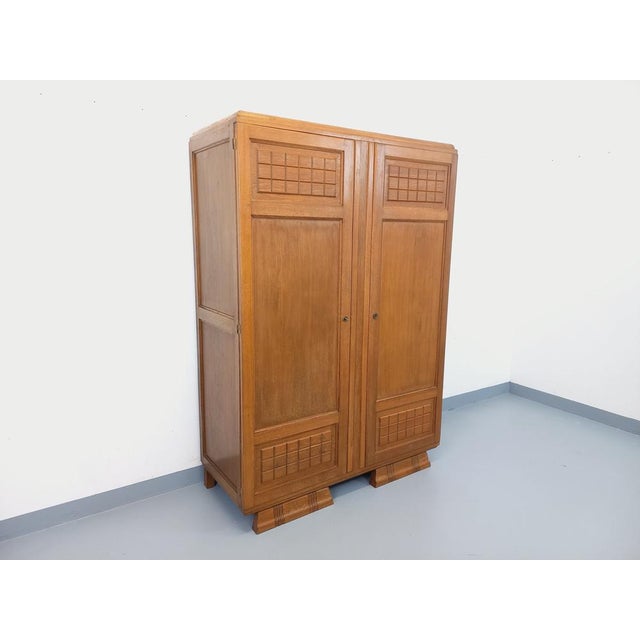 Vintage Art Deco Style Wardrobe in Oak, 1950s For Sale - Image 11 of 15