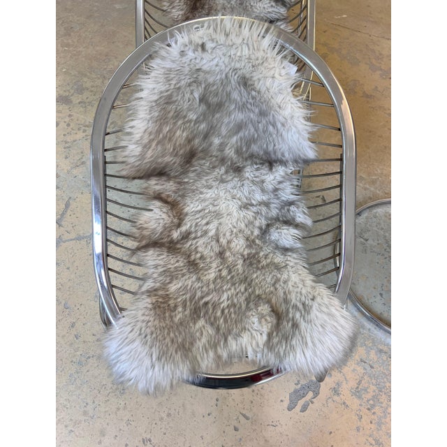 Silver Cantilever Chair with Fur by Gastone Rinaldi For Sale - Image 8 of 11