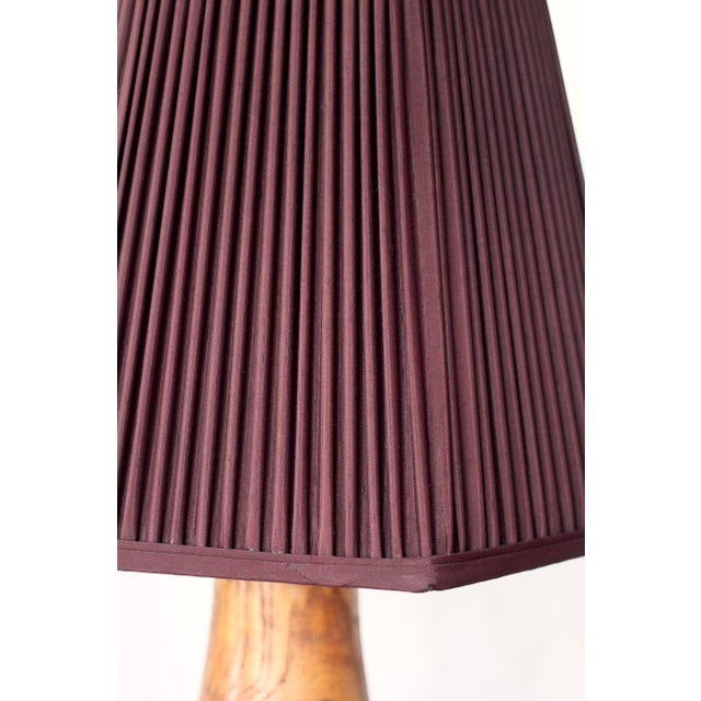 1970s Handmade Wooden Lamp With Brown Pleated Shade For Sale - Image 6 of 11
